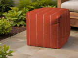 17" Orange Polyester Cube Striped Indoor Outdoor Pouf Ottoman