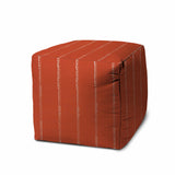 17" Orange Polyester Cube Striped Indoor Outdoor Pouf Ottoman