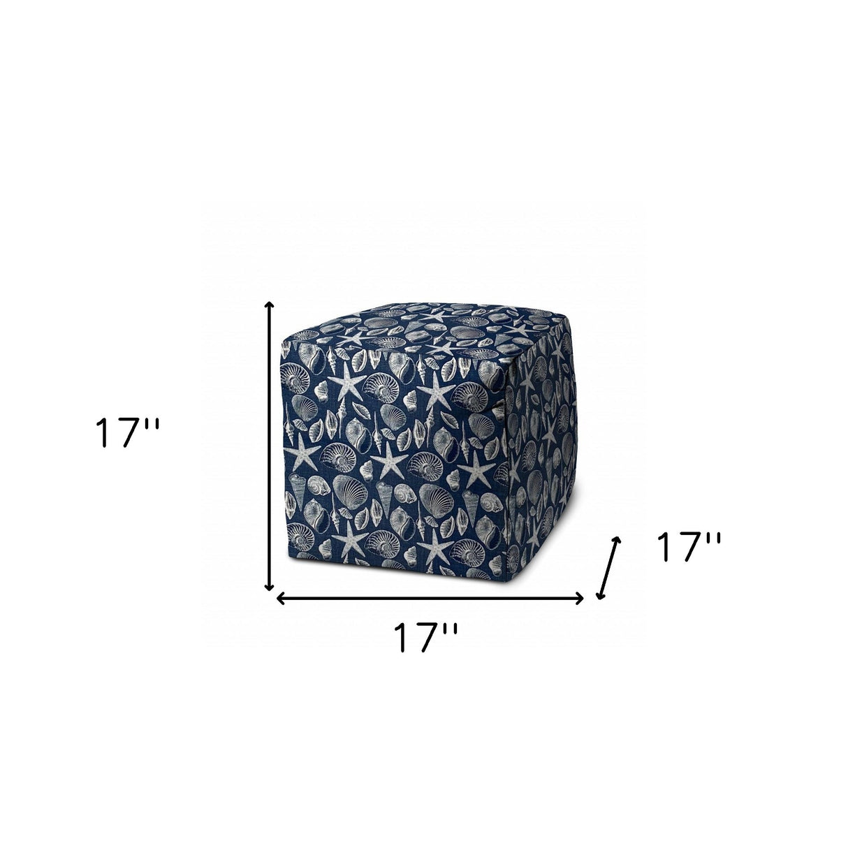 17" Blue Polyester Cube Indoor Outdoor Pouf Ottoman