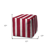 17" Pink Polyester Cube Striped Indoor Outdoor Pouf Ottoman