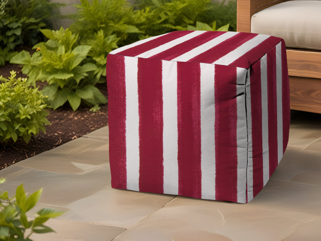 17" Pink Polyester Cube Striped Indoor Outdoor Pouf Ottoman