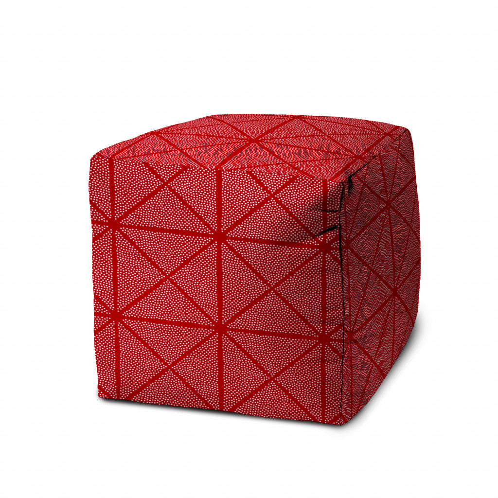 17" Red Polyester Cube Geometric Indoor Outdoor Pouf Ottoman