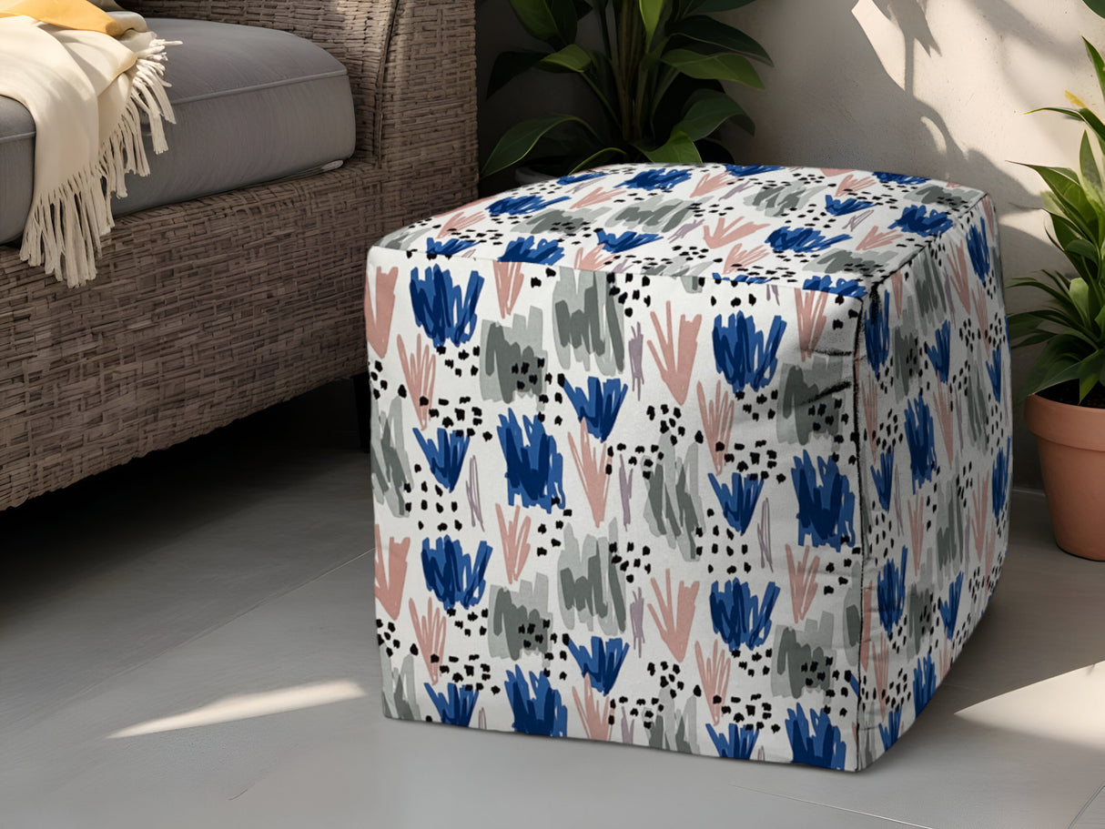 17" Pink Polyester Cube Geometric Indoor Outdoor Pouf Ottoman