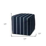 17" Blue Polyester Cube Striped Indoor Outdoor Pouf Ottoman