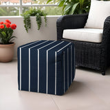 17" Blue Polyester Cube Striped Indoor Outdoor Pouf Ottoman