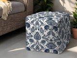 17" Blue Polyester Cube Indoor Outdoor Pouf Ottoman