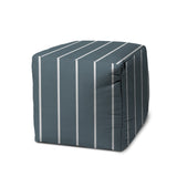 17" Taupe Polyester Cube Striped Indoor Outdoor Pouf Ottoman