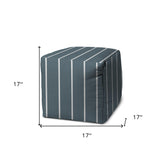 17" Taupe Polyester Cube Striped Indoor Outdoor Pouf Ottoman