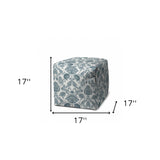 17" Blue Polyester Cube Indoor Outdoor Pouf Ottoman