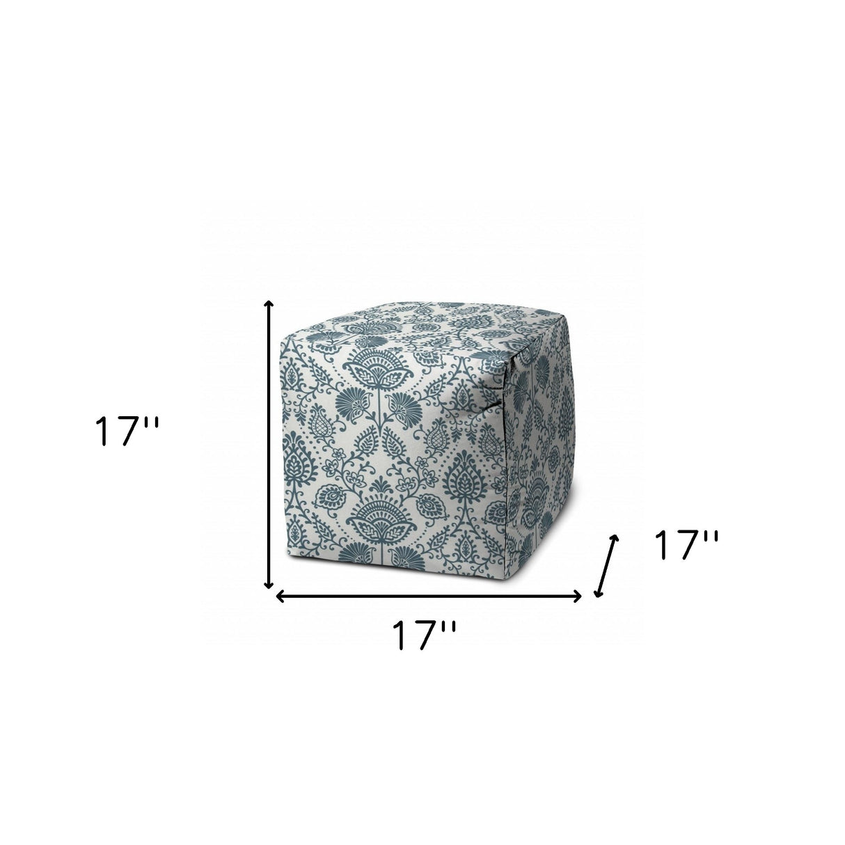 17" Blue Polyester Cube Indoor Outdoor Pouf Ottoman