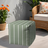 17" Taupe Polyester Cube Striped Indoor Outdoor Pouf Ottoman