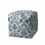 17" Blue Polyester Cube Indoor Outdoor Pouf Ottoman