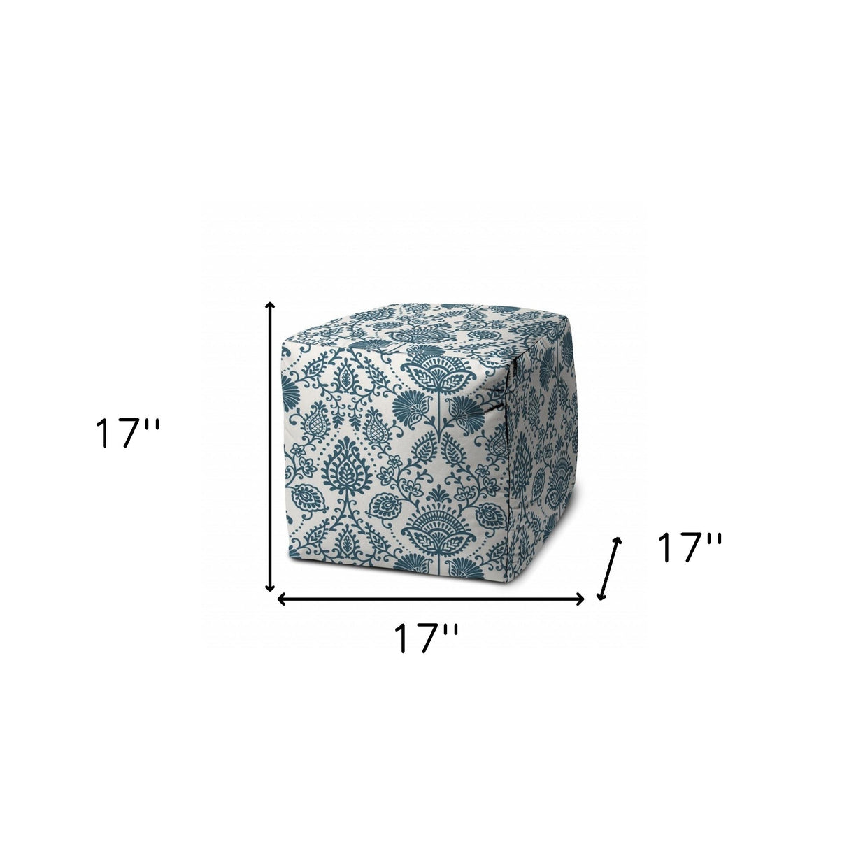 17" Blue Polyester Cube Indoor Outdoor Pouf Ottoman