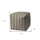 17" Taupe Polyester Cube Striped Indoor Outdoor Pouf Ottoman