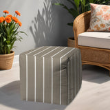 17" Taupe Polyester Cube Striped Indoor Outdoor Pouf Ottoman