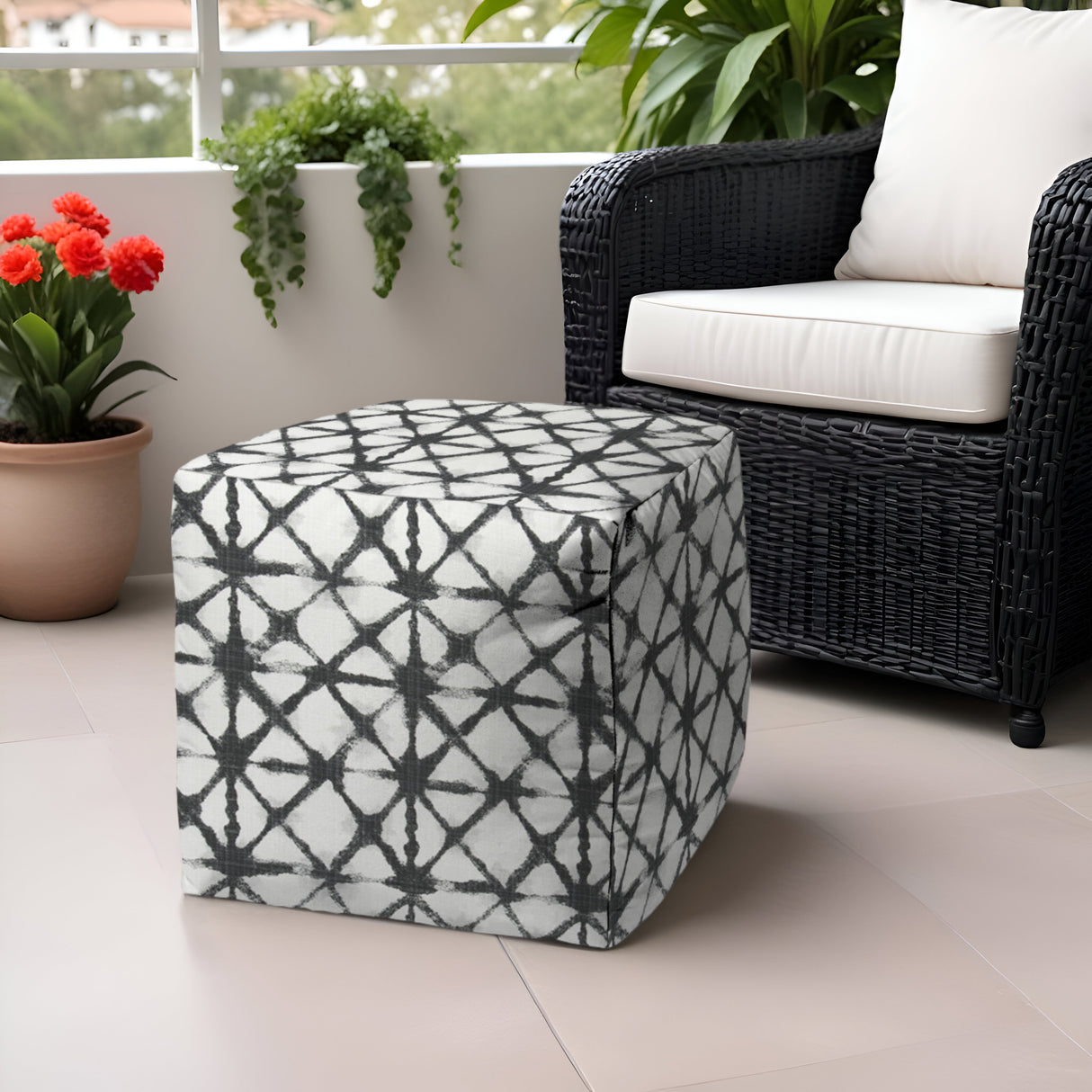 17" Gray Polyester Cube Indoor Outdoor Pouf Ottoman