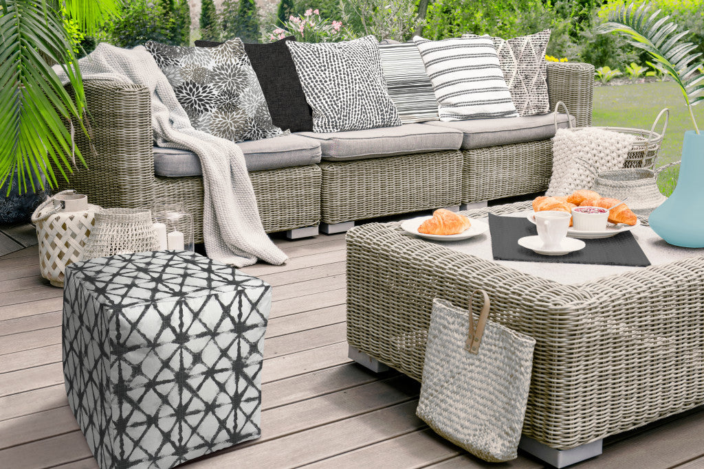 17" Gray Polyester Cube Indoor Outdoor Pouf Ottoman