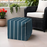 17" Blue Polyester Cube Striped Indoor Outdoor Pouf Ottoman