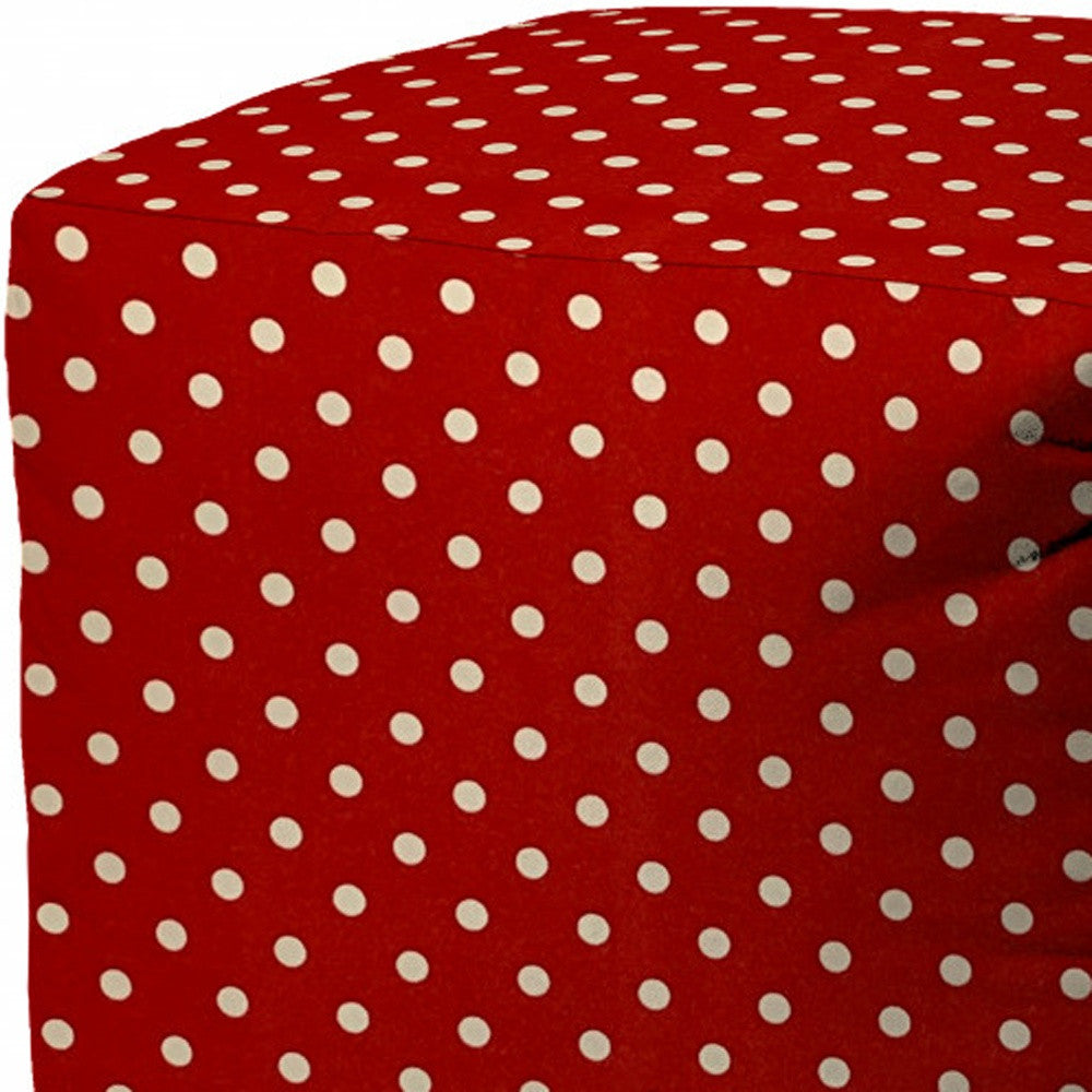 17" Red Polyester Cube Polka Dots Indoor Outdoor Pouf Ottoman