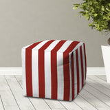 17" Red Polyester Cube Striped Indoor Outdoor Pouf Ottoman