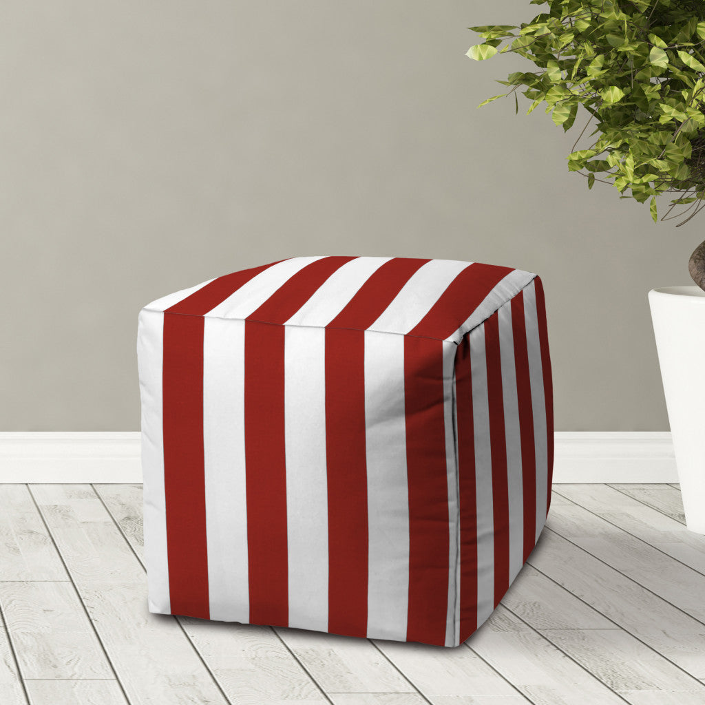 17" Taupe Polyester Cube Striped Indoor Outdoor Pouf Ottoman