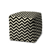 17" Black And White Polyester Cube Chevron Indoor Outdoor Pouf Ottoman