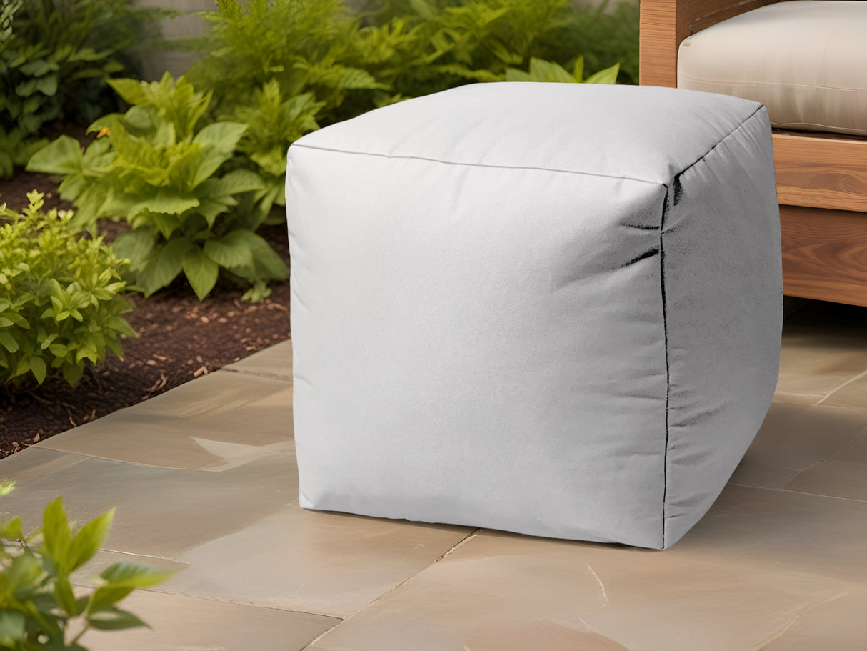 17" Gray Canvas Cube Outdoor Pouf Cover