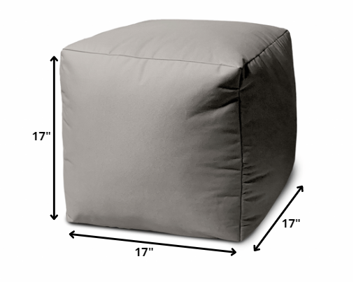 17" Gray Canvas Cube Outdoor Pouf Cover