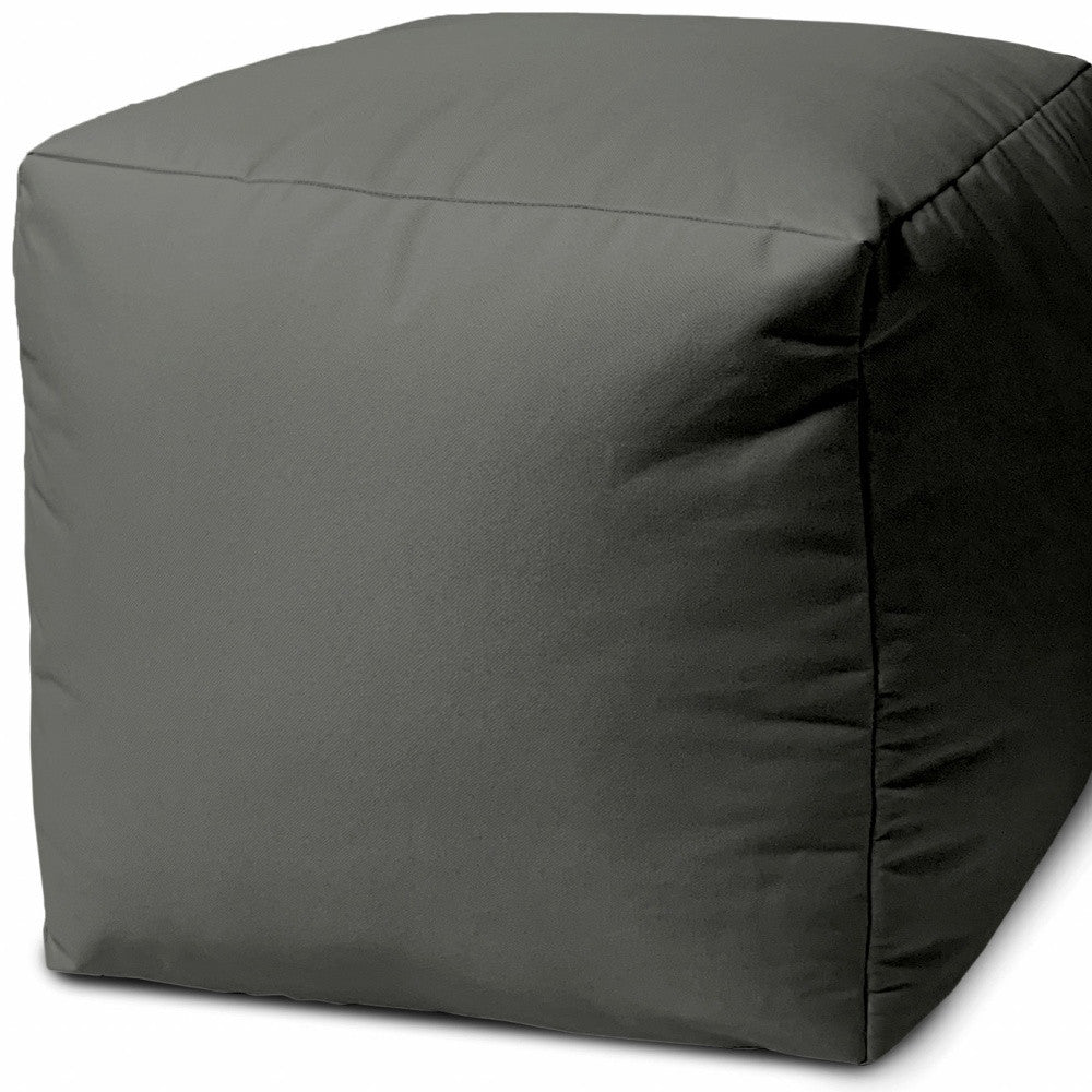 17" Gray Canvas Cube Outdoor Pouf Cover