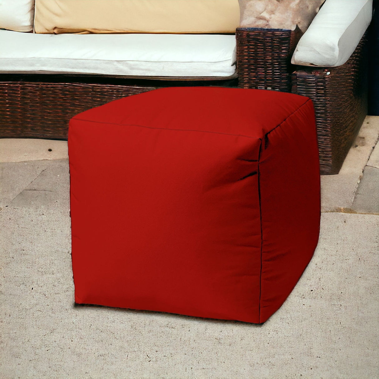 17" Gray Canvas Cube Outdoor Pouf Cover