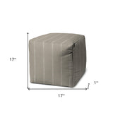 17" Taupe Cube Striped Indoor Outdoor Pouf Cover