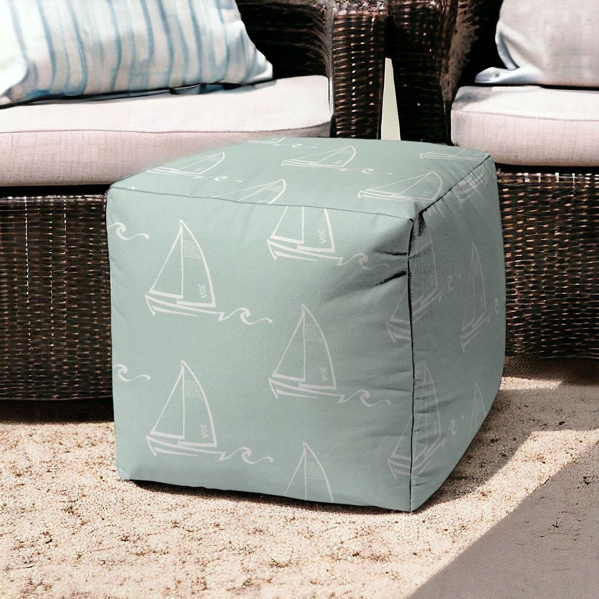 17" Green Cube Indoor Outdoor Pouf Cover