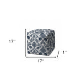 17" Blue Cube Indoor Outdoor Pouf Cover