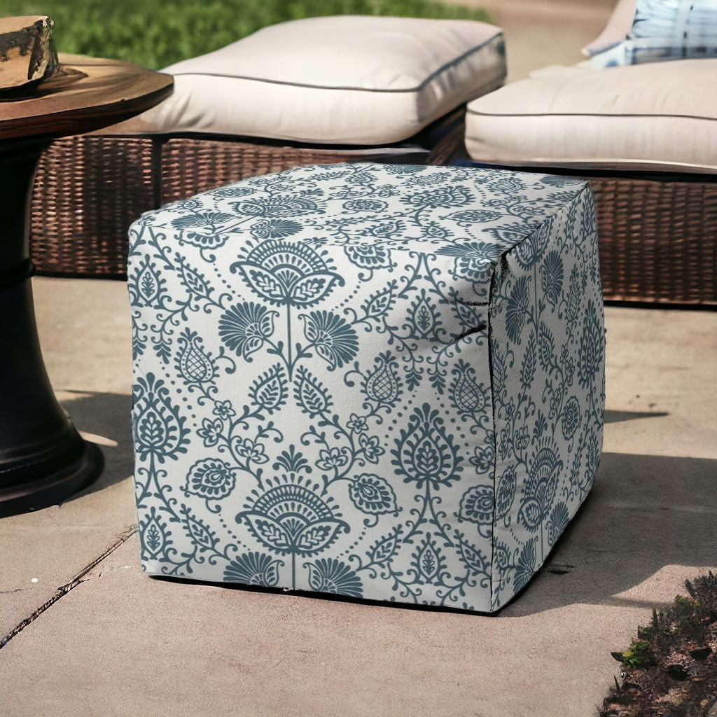 17" Blue Cube Indoor Outdoor Pouf Cover