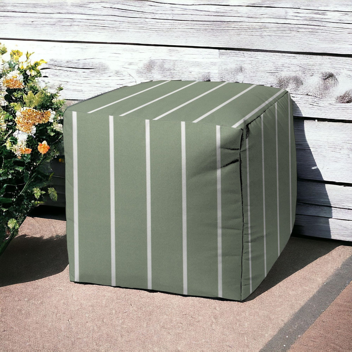 17" Taupe Cube Striped Indoor Outdoor Pouf Cover