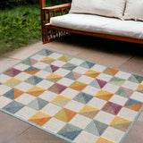 8' X 10' Orange And Ivory Geometric Stain Resistant Indoor Outdoor Area Rug