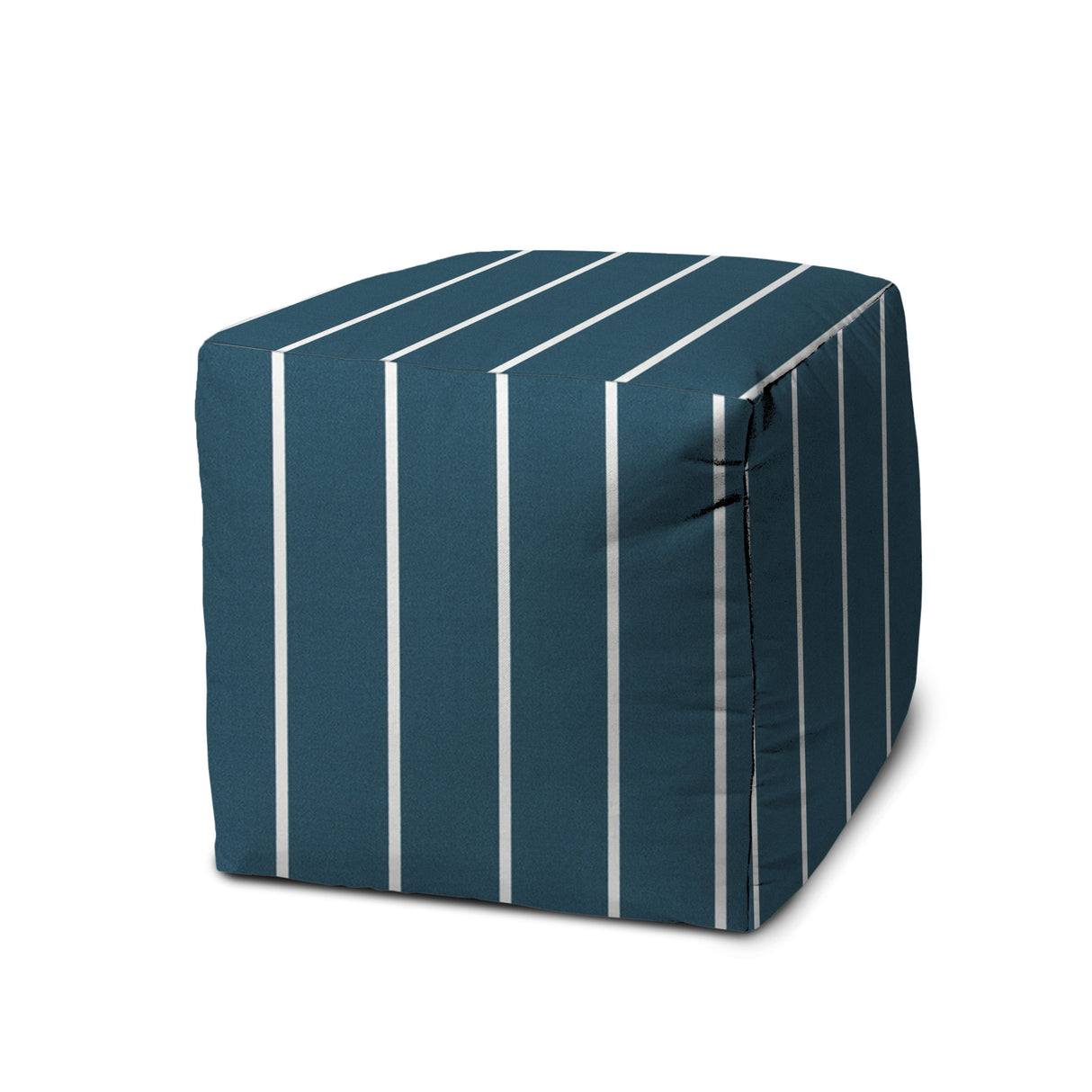 17" Blue Cube Striped Indoor Outdoor Pouf Cover