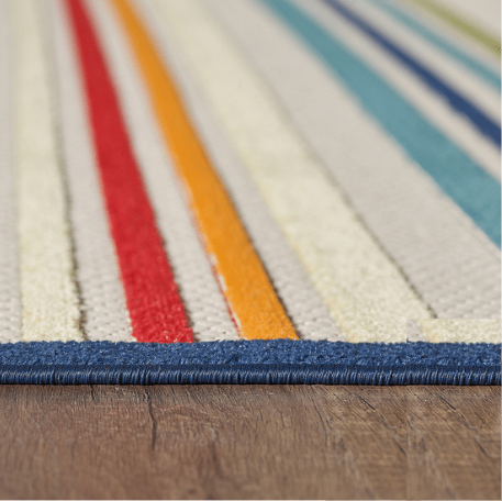 2' X 4' Ivory And Blue Striped Stain Resistant Indoor Outdoor Area Rug