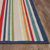 2' X 4' Ivory And Blue Striped Stain Resistant Indoor Outdoor Area Rug