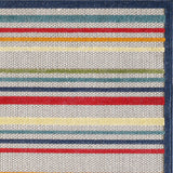 2' X 4' Ivory And Blue Striped Stain Resistant Indoor Outdoor Area Rug