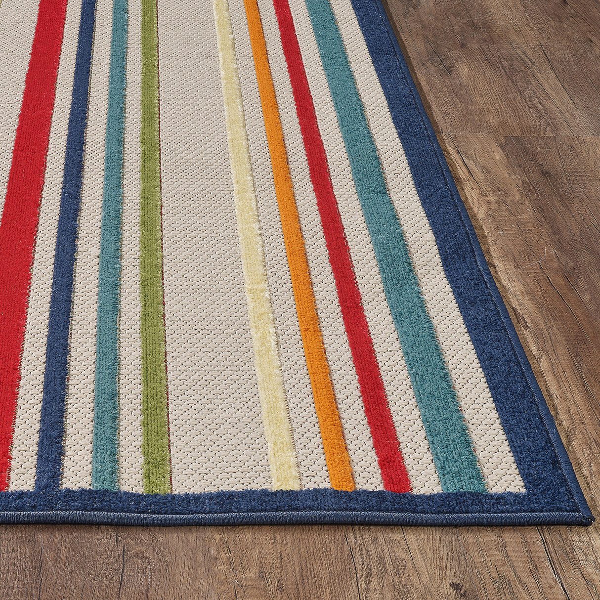 8' X 10' Ivory And Blue Striped Stain Resistant Indoor Outdoor Area Rug