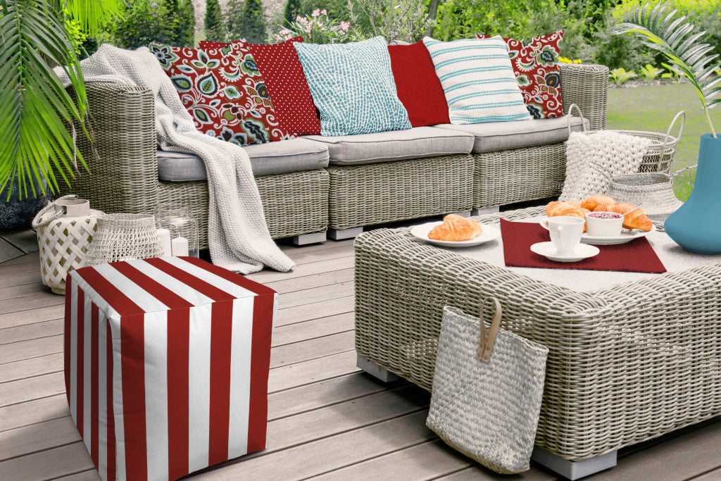 17" Taupe Cube Striped Indoor Outdoor Pouf Cover