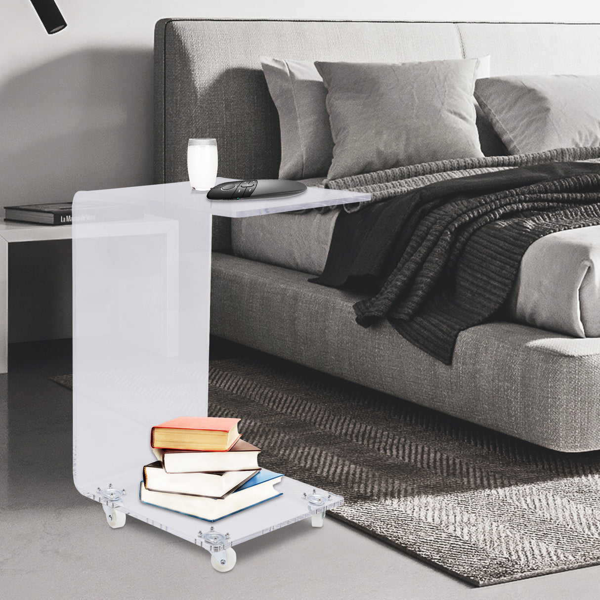 20" Clear Acrylic Rolling Nightstand