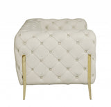 45" Beige And Gold Italian Leather Tufted Chesterfield Chair