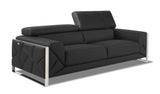 89" Dark Gray Italian Leather Sofa With Silver Legs