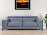 89" Light Blue Italian Leather Sofa With Chrome Legs