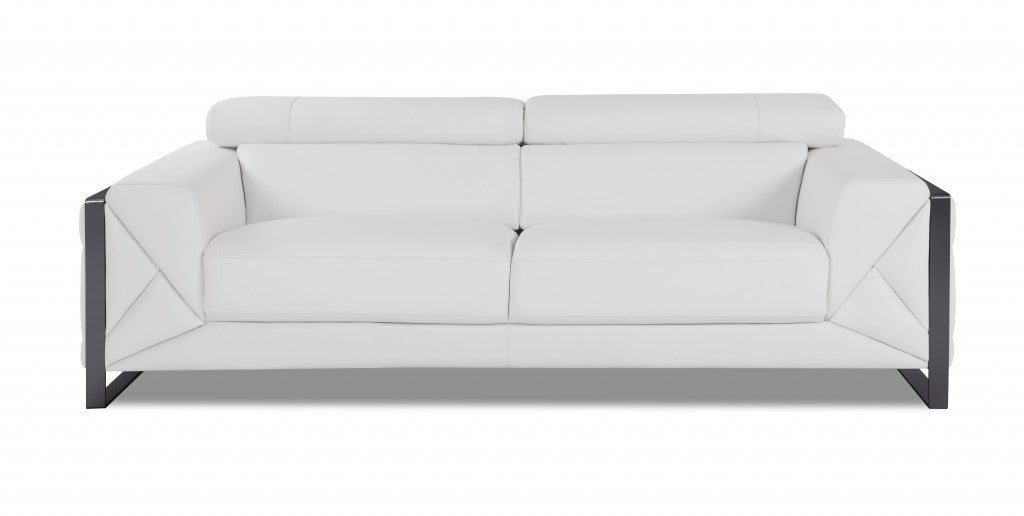 89" White Italian Leather Sofa With Chrome Legs