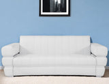 89" White Italian Leather Sofa With Silver Legs