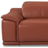 86" Camel Italian Leather USB Reclining Sofa With Silver Legs