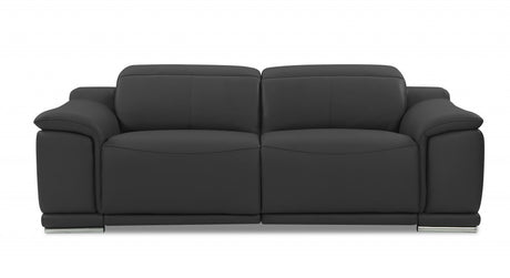 86" Dark Gray Italian Leather USB Reclining Sofa With Silver Legs